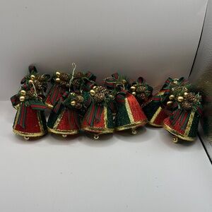 Group of 12 vintage fabric Christmas bell ornaments